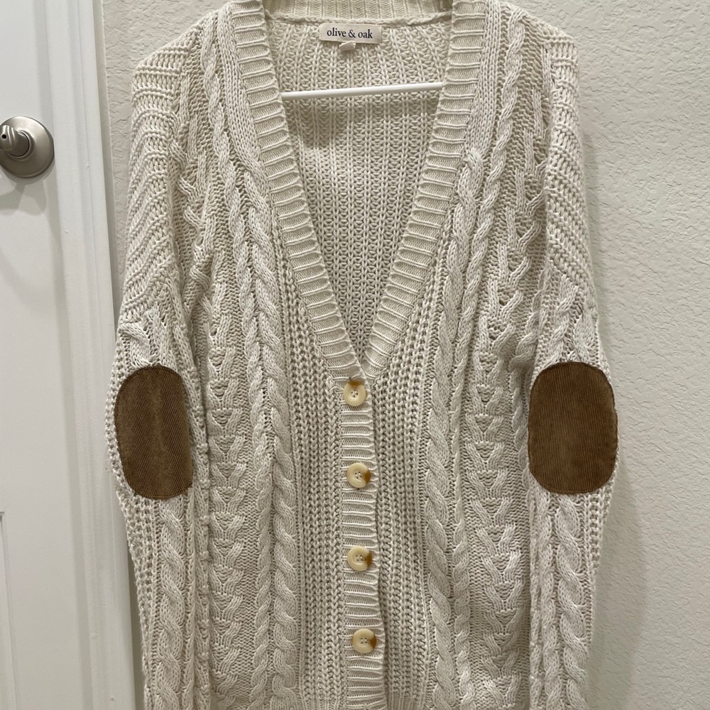 Urban outfitters elbow patch cardigan olive + oak